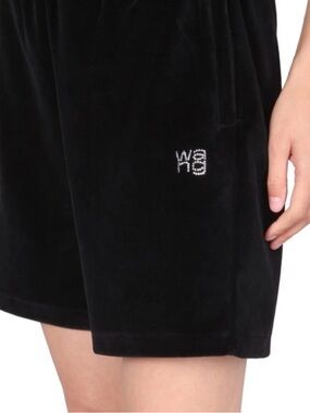 Alexander Wang Black Velvet Shorts with Logo Detail